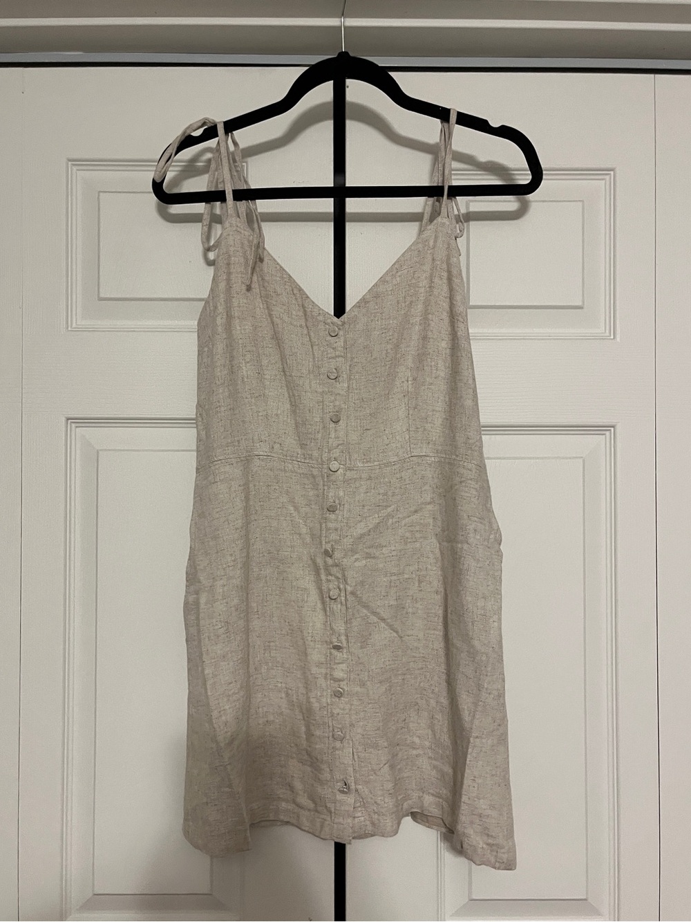 Linen Cami Dress with button detail - Cream